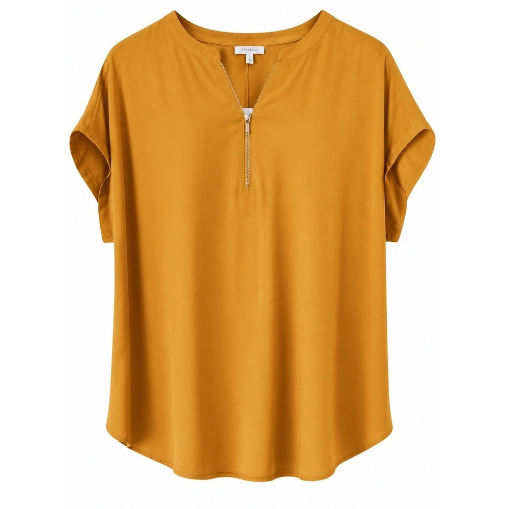 Maurices Mustard Yellow Half Zip Oversized Blouse Short Sleeve Top Large
